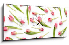 Obraz s hodinami 1D panorama - 120 x 50 cm F_AB205206437 - Pink tulip pattern on the white bacjkground.