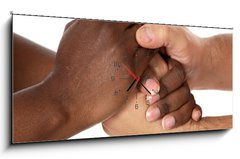 Obraz s hodinami   handshake between races, 120 x 50 cm