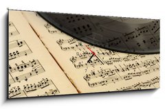 Obraz s hodinami 1D panorama - 120 x 50 cm F_AB20819491 - vintage musical background - historické hudební pozadí