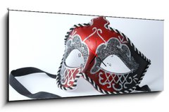 Obraz s hodinami 1D panorama - 120 x 50 cm F_AB2090432 - venetian mask - benátská maska