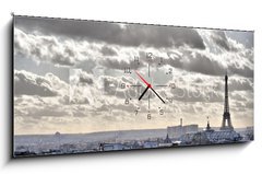 Obraz s hodinami   Vue depuis les toits de Paris  Tour Eiffel, 120 x 50 cm