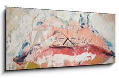Obraz s hodinami 1D panorama - 120 x 50 cm F_AB214351407 - Hand drawn oil painting. Abstract art background. Oil painting on canvas. Color texture. Fragment of artwork. Spots of paint. Brushstrokes of paint. Modern art. Contemporary art. Colorful canvas. - Ručně malovaná olejomalba. Pozadí abstraktní umění. Olejomalba na plátně. Barevná textura. Fragment uměleckých děl. Skvrny barvy. Tahy štětce barvy. Moderní umění. Soudobé umění. Barevné plátno.