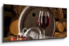 Obraz s hodinami 1D panorama - 120 x 50 cm F_AB21442815 - the still life with glass of red wine - zti se sklenic ervenho vna