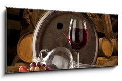 Obraz s hodinami 1D panorama - 120 x 50 cm F_AB21442815 - the still life with glass of red wine - zátiší se sklenicí červeného vína