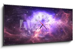 Obraz s hodinami 1D - 120 x 50 cm F_AB214647633 - 360 degree space nebula panorama, equirectangular projection, environment map. HDRI spherical panorama. Space background with nebula and stars. - Panorama vesmírné mlhoviny 360 stupňů, ekvireangangulární projekce, mapa prostředí. HDRI sférické panorama. Vesmírné pozadí s mlhovinou a hvězdami.