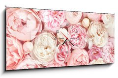 Obraz s hodinami   Summer blossoming delicate rose on blooming flowers festive background, pastel and soft bouquet floral card, 120 x 50 cm