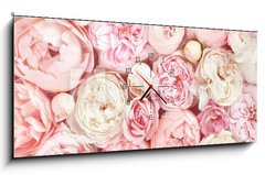 Obraz s hodinami 1D panorama - 120 x 50 cm F_AB215246503 - Summer blossoming delicate rose on blooming flowers festive background, pastel and soft bouquet floral card