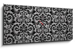 Obraz s hodinami 1D panorama - 120 x 50 cm F_AB215761199 - Wallpaper in the style of Baroque. Seamless vector background. Black floral ornament. Graphic pattern for fabric, wallpaper, packaging. Ornate Damask flower ornament