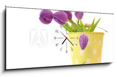 Obraz s hodinami   Wet Purple Tulips, 120 x 50 cm
