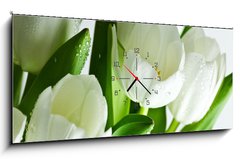 Obraz s hodinami   White Tulips, 120 x 50 cm