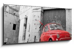 Obraz s hodinami 1D panorama - 120 x 50 cm F_AB21804795 - Red Classic Car.