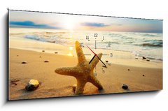 Obraz s hodinami   Starfish on the beach, 120 x 50 cm