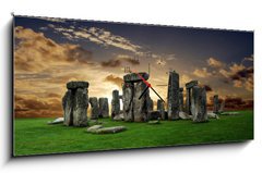 Obraz s hodinami   Stonehenge, 120 x 50 cm