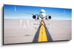 Obraz s hodinami   modern aircraft on a runway, 120 x 50 cm