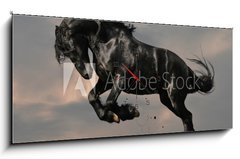 Obraz s hodinami   black friesian stallion gallop in sunset, 120 x 50 cm