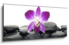 Obraz s hodinami   Purple orchid and black stones, 120 x 50 cm