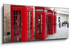 Obraz s hodinami 1D panorama - 120 x 50 cm F_AB22726107 - Typical red London phone booth - Typická červená londýnská telefonní budka