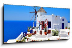 Obraz s hodinami   Windmill on Santorini island, Greece, 120 x 50 cm