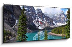 Obraz s hodinami 1D panorama - 120 x 50 cm F_AB22857690 - Moraine Lake in Banff National Park, Alberta, Canada - Moraine jezero v národním parku Banff, Alberta, Kanada
