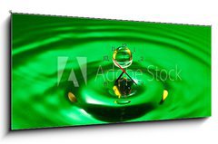 Obraz s hodinami 1D panorama - 120 x 50 cm F_AB22894878 - tranquility conceptual. green droplet splash in a water - klid koncepční. zelená kapka ve vodě
