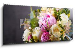 Obraz s hodinami 1D panorama - 120 x 50 cm F_AB236126710 - Composition with bouquet of freshly cut flowers