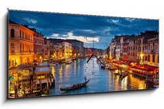 Obraz s hodinami 1D panorama - 120 x 50 cm F_AB23626684 - Grand Canal at night, Venice - Velký kanál v noci, Benátky