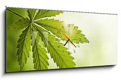 Obraz s hodinami 1D panorama - 120 x 50 cm F_AB23639957 - Cannabis leaf - List konopí