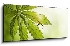 Obraz s hodinami 1D panorama - 120 x 50 cm F_AB23639957 - Cannabis leaf