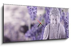 Obraz s hodinami 1D panorama - 120 x 50 cm F_AB23736783 - Buddha bei Zen Meditation, Massage Steine, Lavendel - Buddha bei Zen meditace, masážní stena, Lavendel