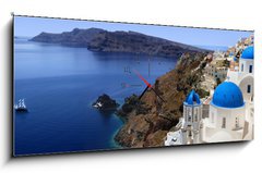 Obraz s hodinami   Santorini, 120 x 50 cm