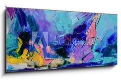 Obraz s hodinami 1D panorama - 120 x 50 cm F_AB238254875 - Fragment. Multicolored texture painting. Abstract art background. oil on canvas. Rough brushstrokes of paint. Closeup of a painting by oil and palette knife. Highly - Fragment. Vícebarevné malování textur. Pozadí abstraktní umění. olej na plátně. Hrubé tahy štětcem barvy. Detailní záběr na obraz olejem a paletovým nožem. Vysoce