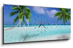 Obraz s hodinami 1D panorama - 120 x 50 cm F_AB241963445 - Traumstrand in den Tropen mit trkisem Meer, Kokosnusspalmen und feinem Sand