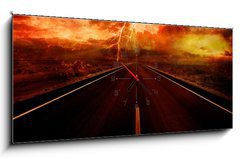 Obraz s hodinami 1D panorama - 120 x 50 cm F_AB24259590 - Lightning strike in the darkness - Úder blesku ve tmě