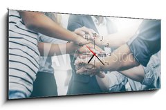 Obraz s hodinami 1D panorama - 120 x 50 cm F_AB242955192 - Stack of hands. Unity and teamwork concept.