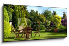 Obraz s hodinami 1D panorama - 120 x 50 cm F_AB24338253 - English Garden - Anglická zahrada