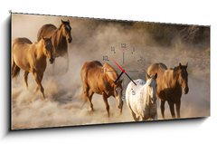 Obraz s hodinami   wild horses running, 120 x 50 cm