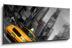 Obraz s hodinami 1D panorama - 120 x 50 cm F_AB24780929 - New York City Taxi, Blur focus motion, Times Square - New York City Taxi, Blur zaostřování, Times Square
