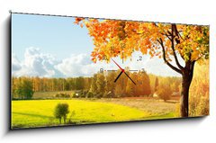 Obraz s hodinami   Autumn at the morning park, 120 x 50 cm