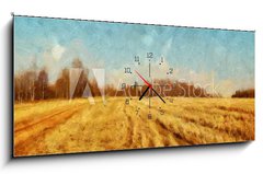 Obraz s hodinami 1D panorama - 120 x 50 cm F_AB250480908 - Impressionism oil painting on canvas nature landscape motifs wall art print. Countryside beauty. Village. Contemporary artwork for creating poster, stationery, postcard. Watercolor fine modern dra - Obraz na plátně Impresionismus, olejomalba na plátně, motivy přírodní krajiny Krása venkova. Vesnice. Současná umělecká díla pro tvorbu plakátů, papírnictví, pohlednic. Akvarel jemné moderní kresba