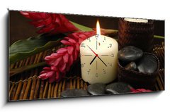 Obraz s hodinami 1D panorama - 120 x 50 cm F_AB25459715 - spa and wellness concept with flowers zen stones