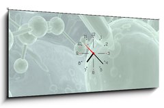 Obraz s hodinami 1D panorama - 120 x 50 cm F_AB25528943 - green scientific background with reflective molecules - zelen vdeck pozad s reflexnmi molekulami