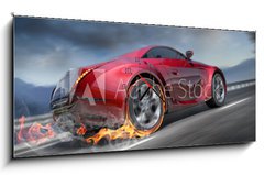 Obraz s hodinami   Sports car moving on the road, 120 x 50 cm