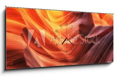 Obraz s hodinami 1D panorama - 120 x 50 cm F_AB257100196 - Scenic colorful waves in famous Antelope Canyon, Arizona, USA - Malebné barevné vlny v slavné antilopy kaňonu, Arizona, USA