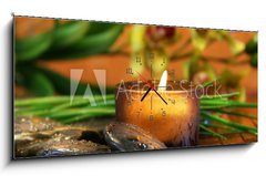 Obraz s hodinami 1D panorama - 120 x 50 cm F_AB2588292 - amber candle - jantarová svíčka