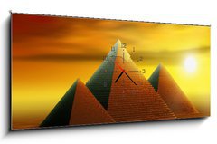Obraz s hodinami 1D panorama - 120 x 50 cm F_AB25997163 - Mysterious pyramids - Tajemné pyramidy
