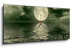 Obraz s hodinami 1D panorama - 120 x 50 cm F_AB26112274 - Full moon image with water - Pln obraz msce s vodou