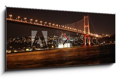 Obraz s hodinami 1D panorama - 120 x 50 cm F_AB26256068 - The Bosporus Bridge at night in istanbul, Turkey - Bosporský most v noci v Istanbulu, Turecko