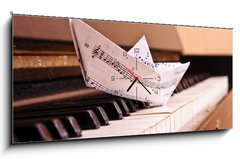 Obraz s hodinami   The piano and paper toy ship, 120 x 50 cm