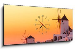 Obraz s hodinami   Santorini sunset, 120 x 50 cm