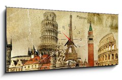 Obraz s hodinami 1D panorama - 120 x 50 cm F_AB26941540 - vintage postal card - ruropean holidays